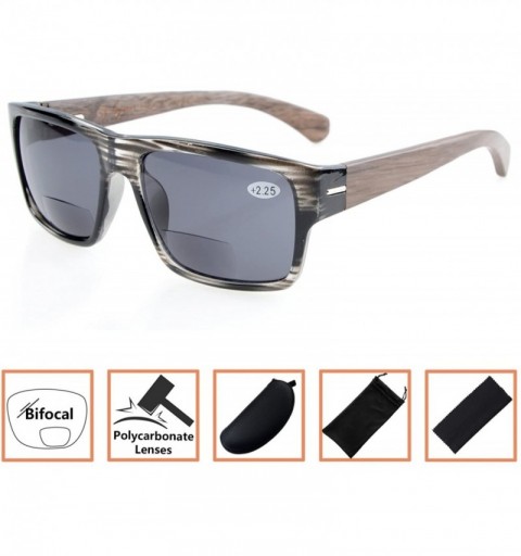 Rectangular Mens Spring Hinges Wood Temples Bifocal Stylish Sunglasses Readers - Grey - CH180OGUG93 $8.06