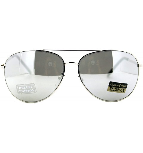 Aviator Air Force Classic Round Aviator Sunglasses Silver - Mirror Lens Spring Hinge - CI187KWWHK2 $8.81