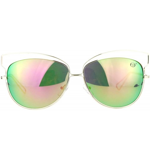 Butterfly Butterfly Cateye Sunglasses Womens Metal Wired Rim Fashion Shades - Gold (Pink Green Mirror) - C31884X9I27 $13.31
