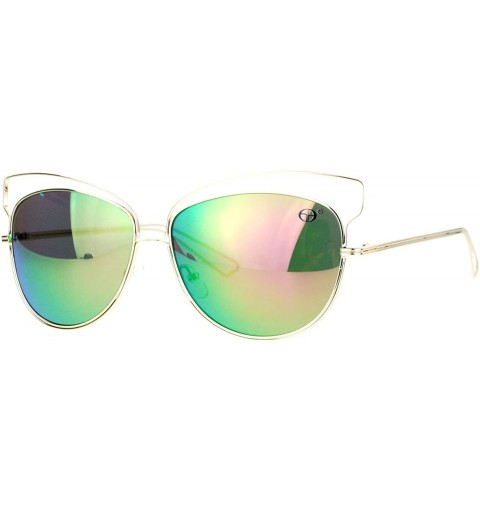 Butterfly Butterfly Cateye Sunglasses Womens Metal Wired Rim Fashion Shades - Gold (Pink Green Mirror) - C31884X9I27 $13.31