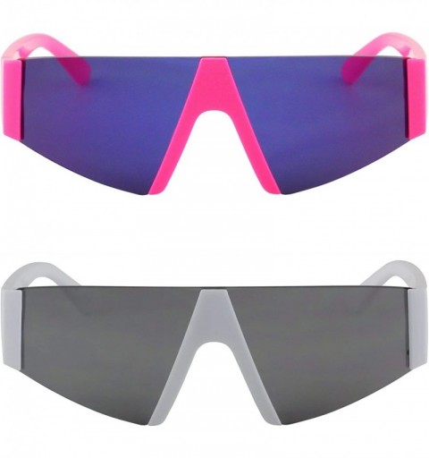 Shield Semi Rimless Neon Mirrored Shield Style Retro Fashion Flat Top Women and Men Sunglasses - CM18XEZN8HT $40.45