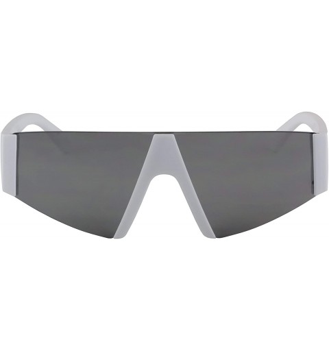 Shield Semi Rimless Neon Mirrored Shield Style Retro Fashion Flat Top Women and Men Sunglasses - CM18XEZN8HT $20.49