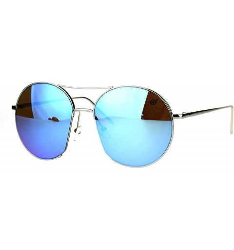 Round Womens Sunglasses Open Cut Circle Round Metal Frame Mirror Lens UV 400 - Silver (Blue Mirror) - CQ186DYD0QD $10.53