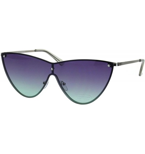 Oversized Womens Shield Exposed Edge Chic Large Cateye Sunglasses - Purple Green - CT18H6Q9Q65 $12.71