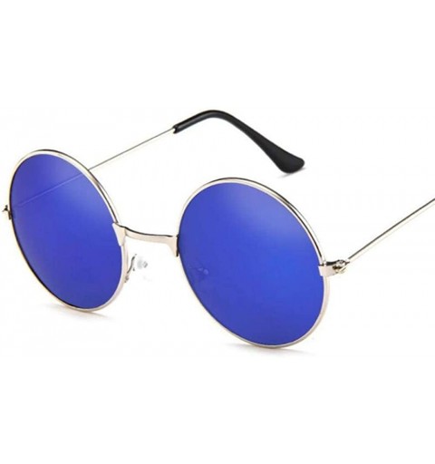 Aviator 2019 Women Men Sunglasses Round Metal Frame Brand Designer Mirrored Blue - Tea - C518YKT7XTQ $8.50