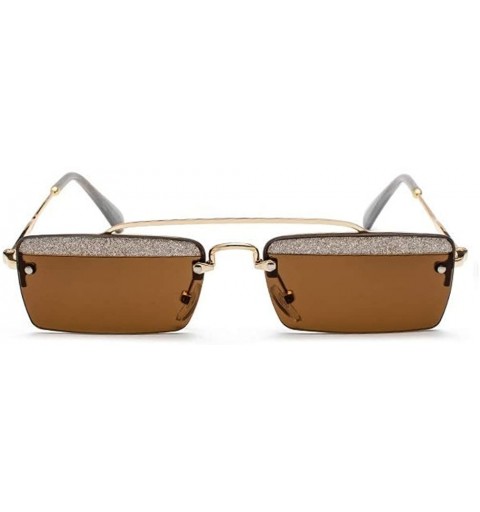 Rectangular Retro Square Polarized Sunglasses UV Protection HD Lenses Lightweight Metal Frame Glasses for Women - Brown 1 - C...