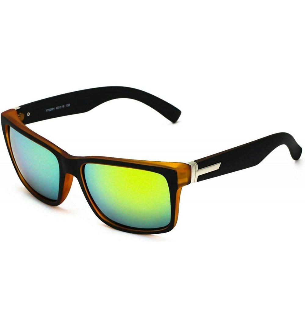 Oversized Large Matte Square Retro Sunglasses Black Red Blue Frame Color Mirror Lens - Orange - C318CMHTE5S $20.76