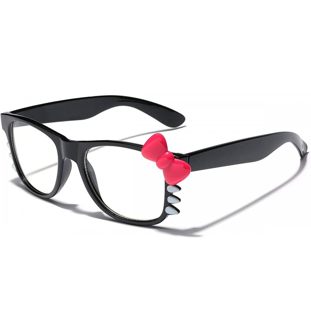 Wayfarer Non-Prescription Clear Lens Hello Kitty Bow Tie Women Girls Fashion Glasses - Black - Hot Pink Bow Tie - C811P3R0JQ7...