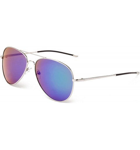 Round "Stop" Classic Pilot Style Fashion Sunglasses with Flash Lens - Dark Blue - CQ12MCS6D87 $13.04