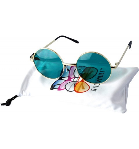 Round V105-VP 2" Lens Round Metal Sunglasses - 005 Gold-p Green - C411KCP4U0L $9.08