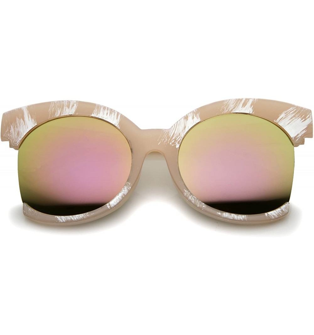 Cat Eye Womens Oversize Side Cut Marble Frame Iridescent Lens Cat Eye Sunglasses 59mm - Pink / Pink Mirror - CV12GSJNCWL $11.21