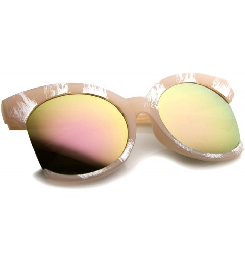 Cat Eye Womens Oversize Side Cut Marble Frame Iridescent Lens Cat Eye Sunglasses 59mm - Pink / Pink Mirror - CV12GSJNCWL $11.21