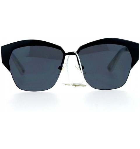 Square Womens Designer Sunglasses Half Rim Metal Top Trendy Flat Lens Shades - Black - C012B0687NL $13.84