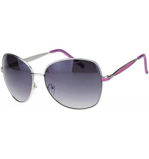 Rectangular Giselle Womens Metal Rim Designer Fashion Butterfly Sunglasses - Silver Purple Smoke - CN18RRSILCX $18.53