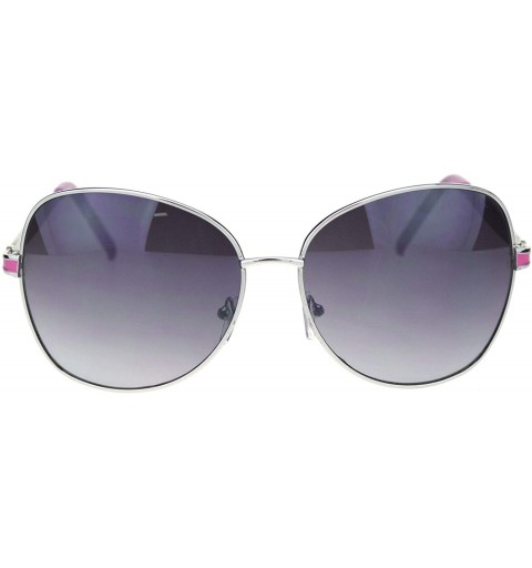 Rectangular Giselle Womens Metal Rim Designer Fashion Butterfly Sunglasses - Silver Purple Smoke - CN18RRSILCX $9.96