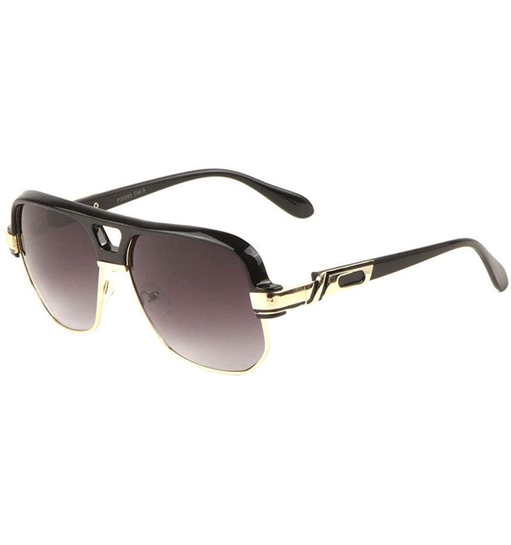 Aviator Gazelle Wise Guy Square Metal & Plastic Retro Aviator Sunglasses - Glossy Black & Gold Frame - C218SC3O9MX $11.89