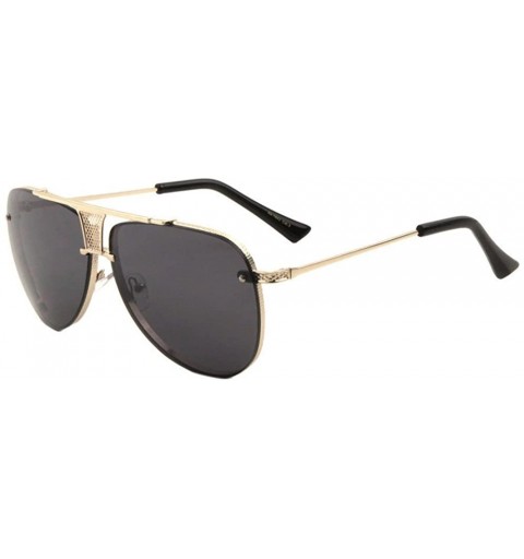 Square Baron Mesh Bridge Brow Bar Aviator Sunglasses w/Floating Lenses - Gold Metallic Frame - CK18933ADCT $9.88