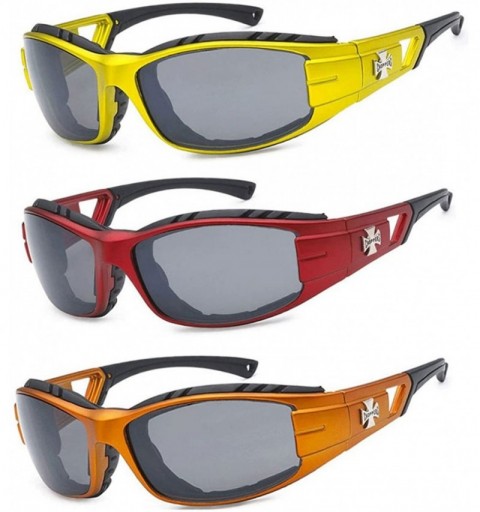 Wrap 3 Pairs Padded Foam Wind Resistant Riding Sunglasses - Yellow/Red/Orange - C712O29OCPC $44.13