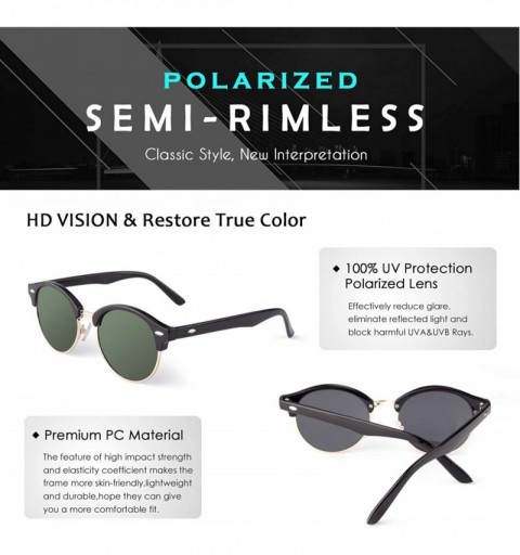 Rimless Classic Horn Rimmed Semi Rimless Polarized Sunglasses for Men Women GQO6 - 2 Glossy Black-green - CP187AI73T6 $12.06