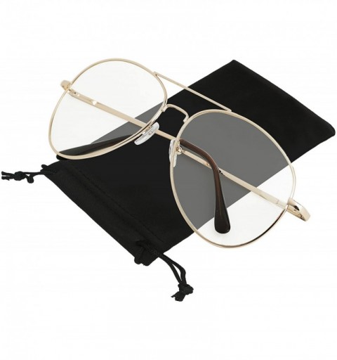 Sport Aviator Glasses Oversized Metal Frame Clear Lens UV400 Protection - 1 Clear Lens - Gold Frame - CY1853IX4ZL $9.61