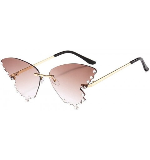 Butterfly Butterfly Sunglasses Women Trendy Oversized Rimless with Rhinestones Eyewear UV Protection - C9 Gold Brown - CO190H...