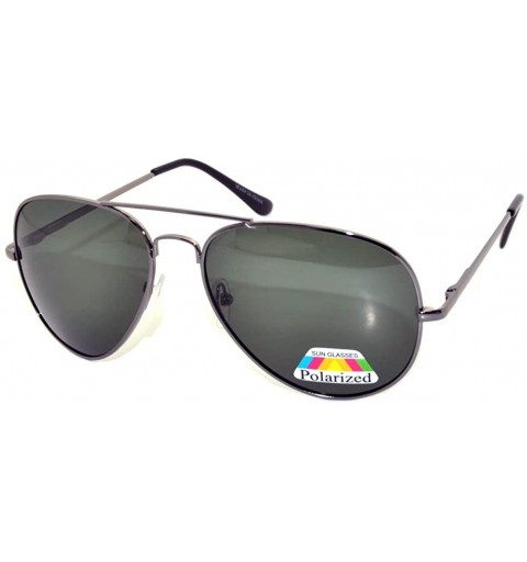 Shield Classic Aviator Style Polarized Lens Sunglasses Metal Frame Uv 400 Spring Hinge - Green Lens Gun Frame - CH11RWKYAX5 $...