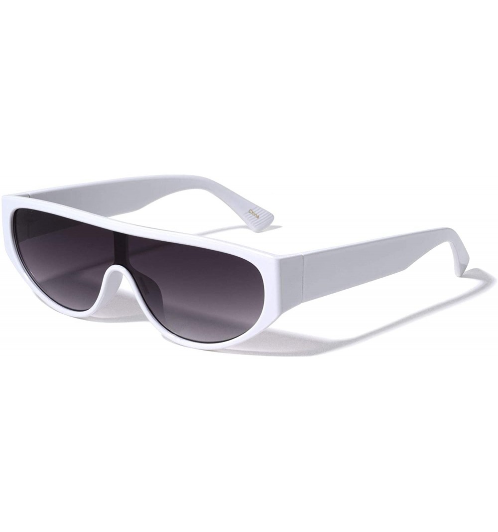 Shield Wide Flat Top Rounded Base One Piece Shield Sunglasses - White - C61993WKCDC $16.71