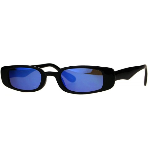 Rectangular Super Slim Sunglasses Womens Thin Rectangular Fashion Mirror Lens UV 400 - Black (Blue Mirror) - CP180XERAS2 $12.71