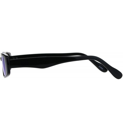 Rectangular Super Slim Sunglasses Womens Thin Rectangular Fashion Mirror Lens UV 400 - Black (Blue Mirror) - CP180XERAS2 $12.71