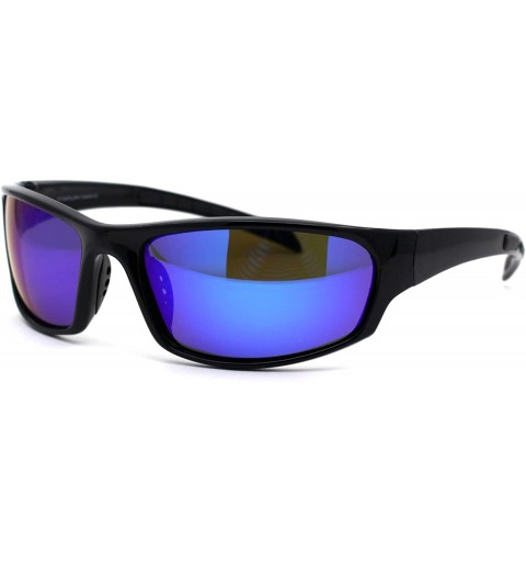 Sport Mens Tac Polarized Light Weight Warp Around Sport Plastic Sunglasses - Black Blue Mirror - C7195UDMHRN $13.87