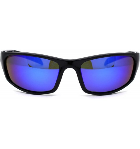 Sport Mens Tac Polarized Light Weight Warp Around Sport Plastic Sunglasses - Black Blue Mirror - C7195UDMHRN $13.87