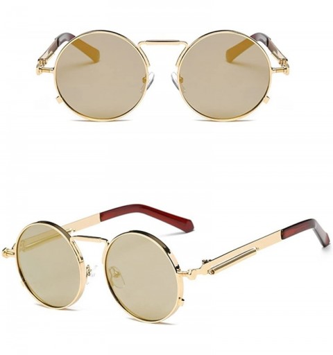 Oversized Small Round Polarized Sunglasses Mirrored Lens Unisex Glasses Reflective Lens Round Trendy Sunglasses - Gold - C918...