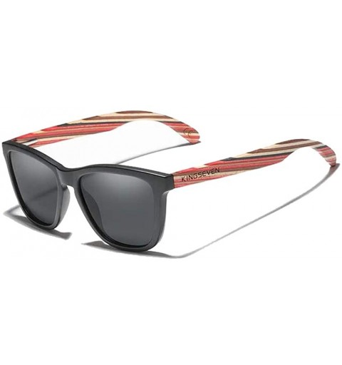 Rectangular Genuine handmade colored bamboo sunglasses square men polarized UV400 - Red/Black - CO198QNN3X9 $24.35