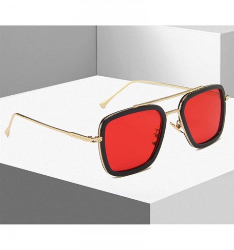Oversized Retro Aviator Square Sunglasses for Men Women Metal Frame Gradient Flat Lens Tony Stark Sunglasses - CI18WMNOZZG $8.51