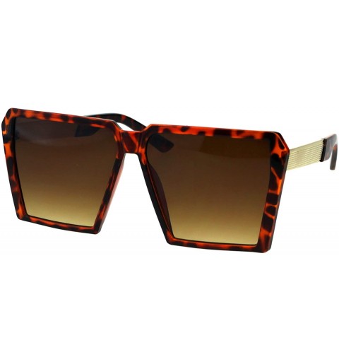 Rectangular Womens Squared Oversize Plastic Futuristic Rectangular Racer Sunglasses - Tortoise Gold Brown - CX18EHQUK2R $10.36