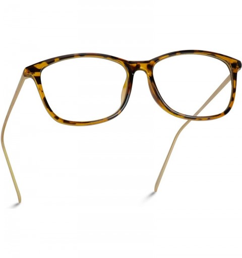 Square Rectangular Slim Elegant Fashion Clear Glasses - Tortoise Frame / Gold Arms - CJ12O5UKUEA $38.49