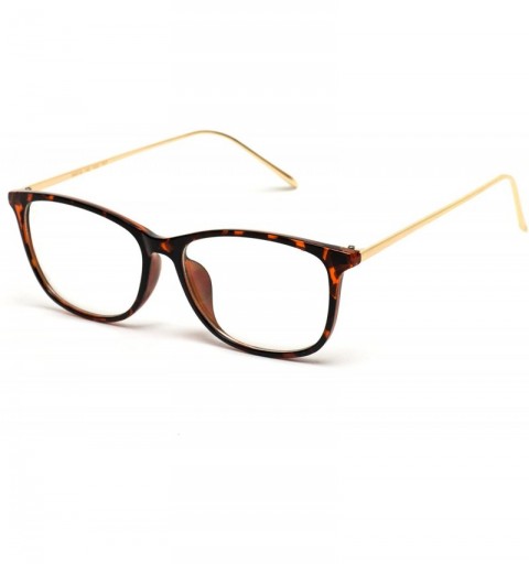 Square Rectangular Slim Elegant Fashion Clear Glasses - Tortoise Frame / Gold Arms - CJ12O5UKUEA $15.30