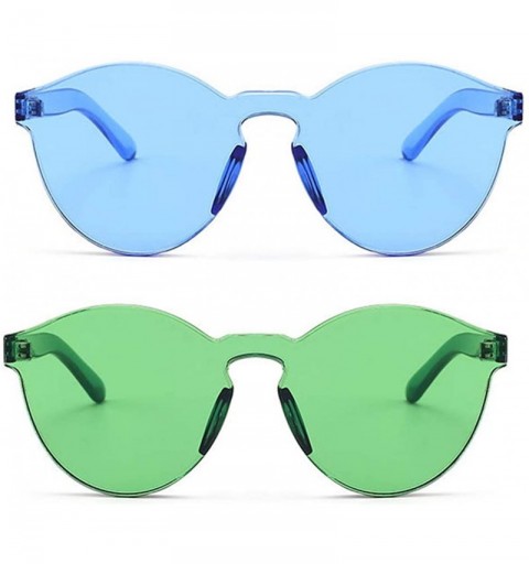 Oversized Women One Piece Rimless Transparent Tinted Sunglasses Colored Lens - Blue Ad Green - CZ18T02EMIH $17.19