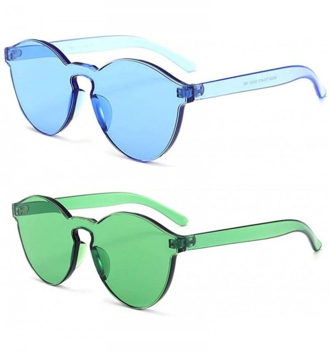 Oversized Women One Piece Rimless Transparent Tinted Sunglasses Colored Lens - Blue Ad Green - CZ18T02EMIH $17.19