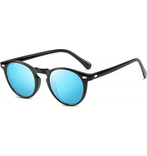 Round Classic Polarized Sunglasses Womens Elegant Sun Glasses Female Driving Eyewear B2483 - Blue - CU18QZXAKUK $15.26