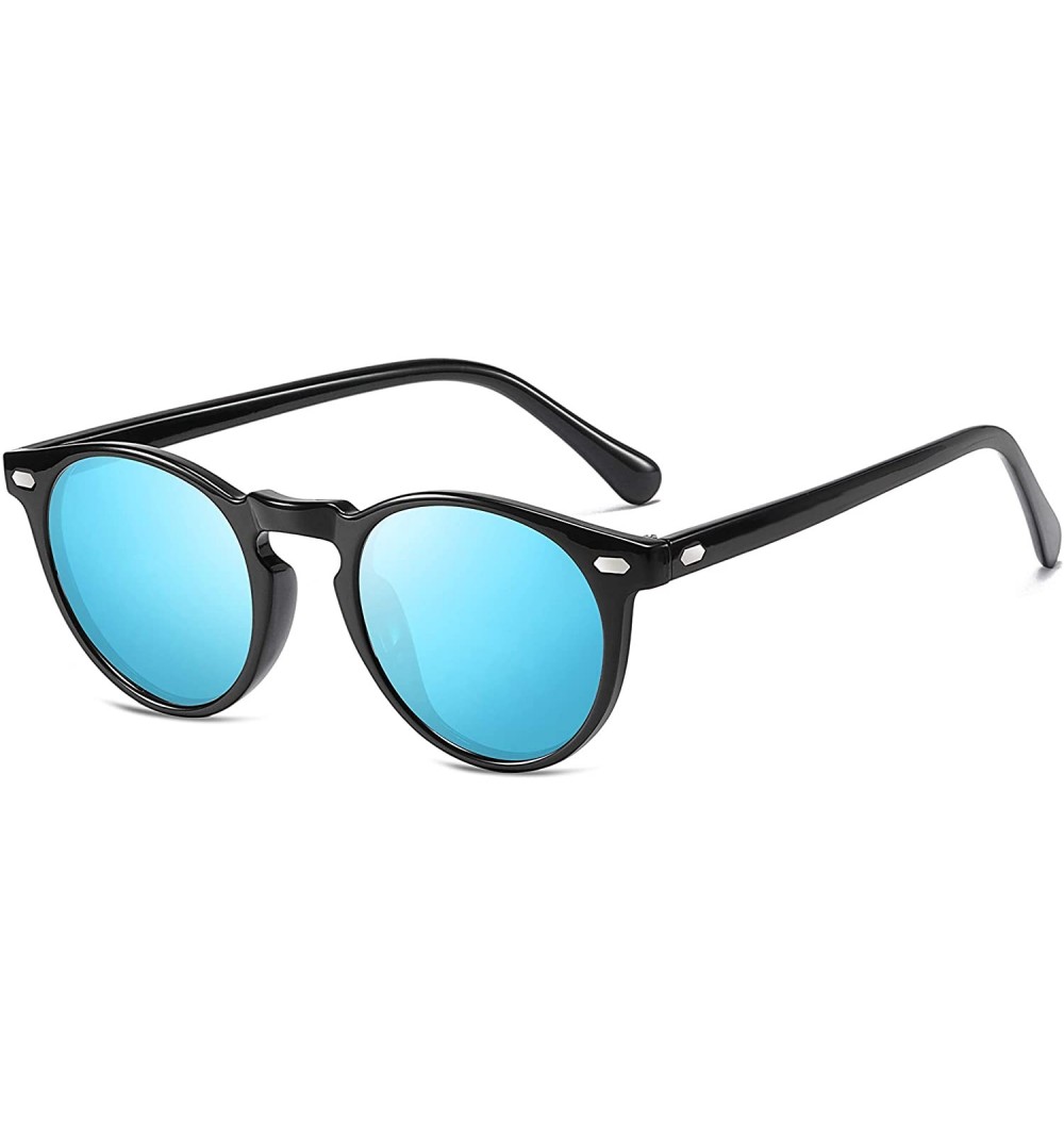 Round Classic Polarized Sunglasses Womens Elegant Sun Glasses Female Driving Eyewear B2483 - Blue - CU18QZXAKUK $15.26