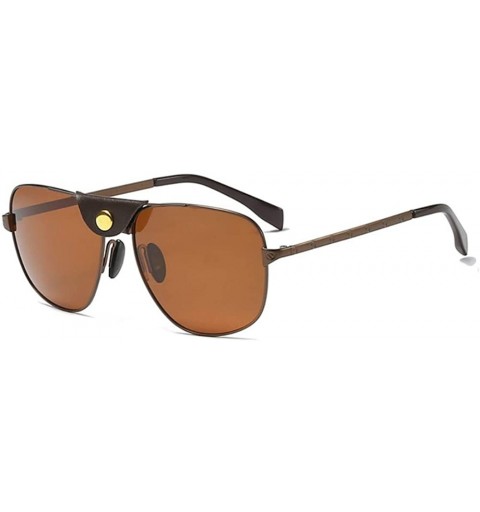 Aviator Bold Statement Large Square Sunglasses for Men Polarized Lenses Leather Shield - Brown - CO18TS2TGOS $47.28