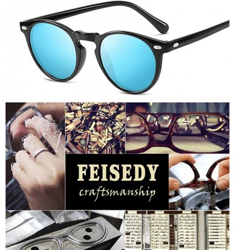 Round Classic Polarized Sunglasses Womens Elegant Sun Glasses Female Driving Eyewear B2483 - Blue - CU18QZXAKUK $15.26