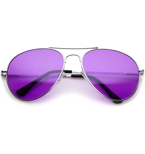 Aviator Classic Metal Frame Colored Teardrop Lens Aviator Sunglasses 57mm - Silver / Purple - CU12N41I866 $9.64