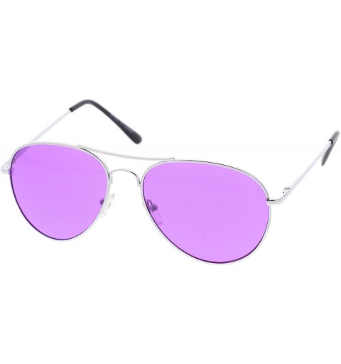 Aviator Classic Metal Frame Colored Teardrop Lens Aviator Sunglasses 57mm - Silver / Purple - CU12N41I866 $9.64