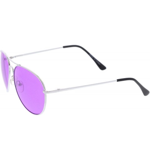 Aviator Classic Metal Frame Colored Teardrop Lens Aviator Sunglasses 57mm - Silver / Purple - CU12N41I866 $9.64