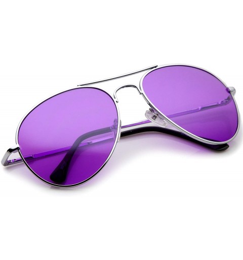 Aviator Classic Metal Frame Colored Teardrop Lens Aviator Sunglasses 57mm - Silver / Purple - CU12N41I866 $9.64