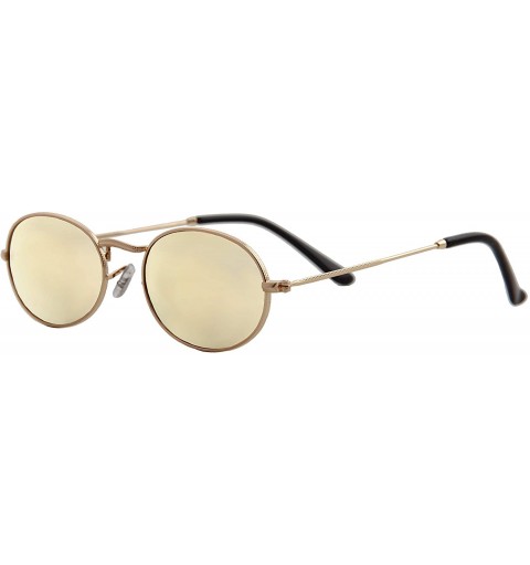 Goggle Sunglasses Men Women Small Modern Stylish Oval Mirrored Lens Fashion - Gold Metal Frame / Mirrored Gold Frame - CB18O7...