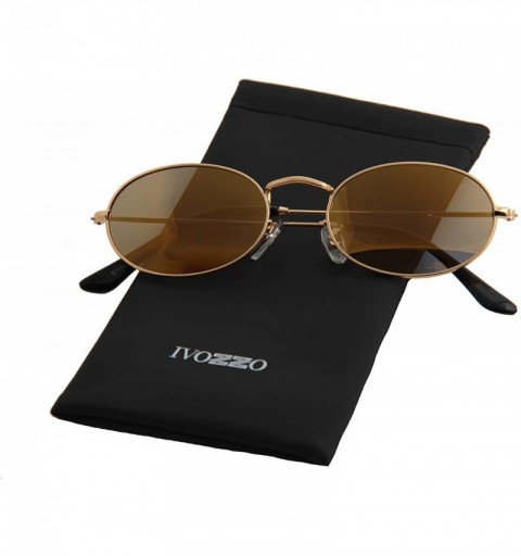 Goggle Sunglasses Men Women Small Modern Stylish Oval Mirrored Lens Fashion - Gold Metal Frame / Mirrored Gold Frame - CB18O7...