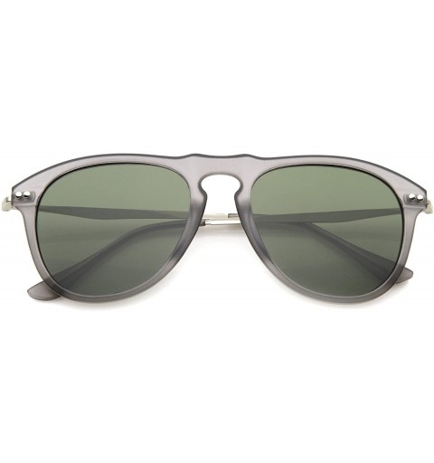 Aviator Modern Keyhole Nose Bridge Horn Rimmed Metal Temple Aviator Sunglasses 53mm - Matte Smoke-silver / Green - CE12KUKIEY...